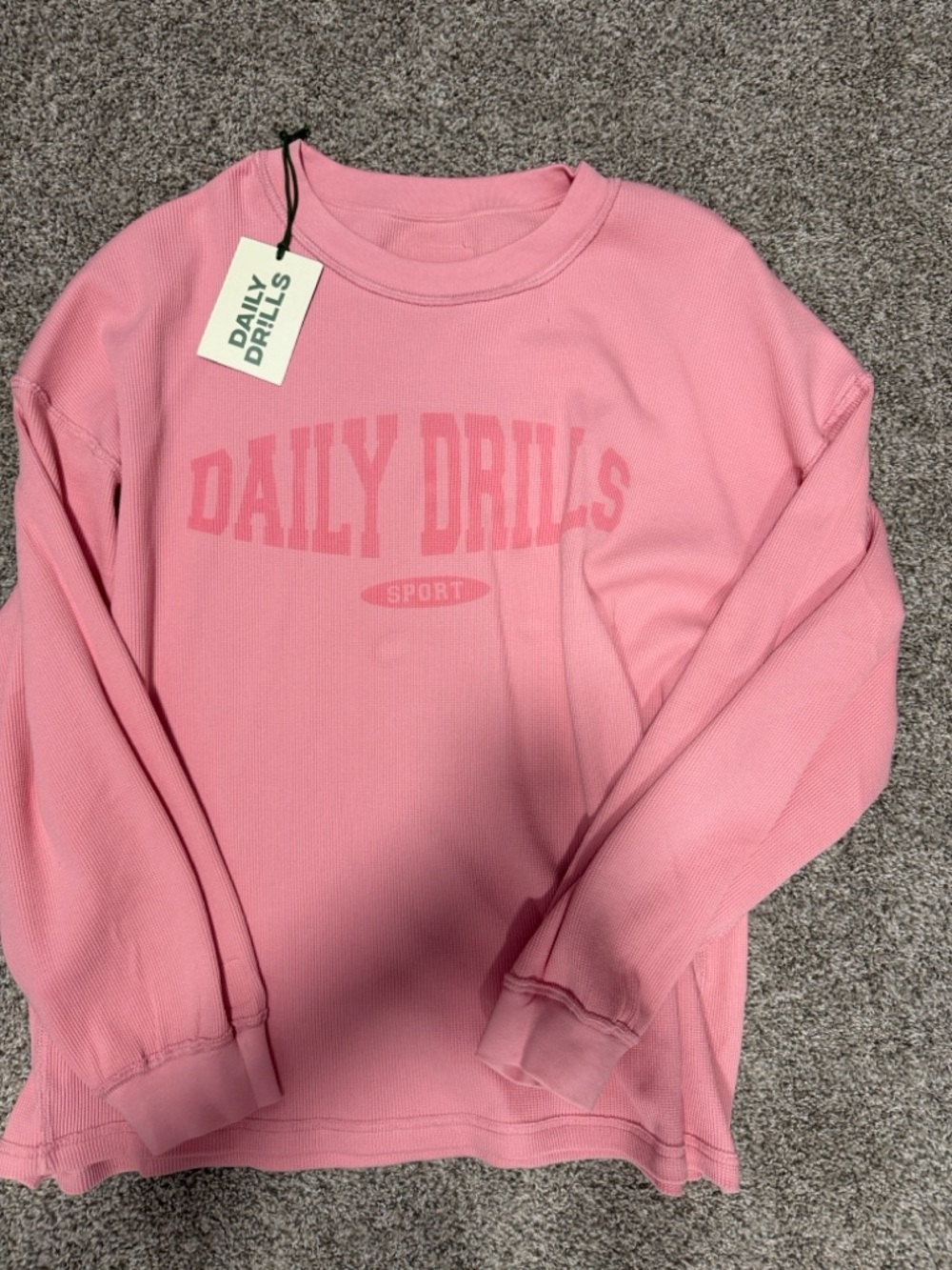 Daily Drills Pink Waffle-Knit Crew Sweatshirt